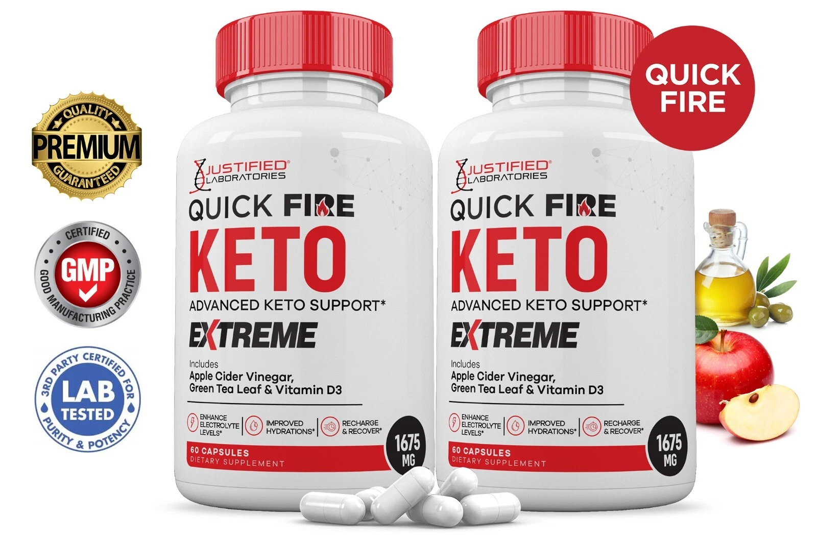Quick Fire Keto ACV Extreme tabletták 1675MG erősebb gumi keto támogatás 2Pck