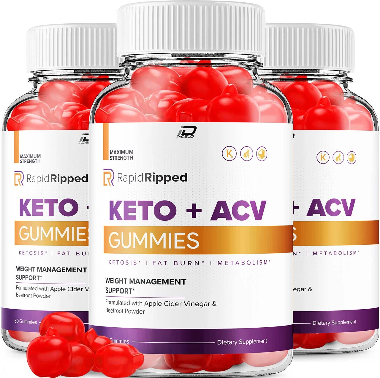 Rapid Ripped Keto ACV Gummies Supplement - Max Strength RapidRipped (3 Pack)