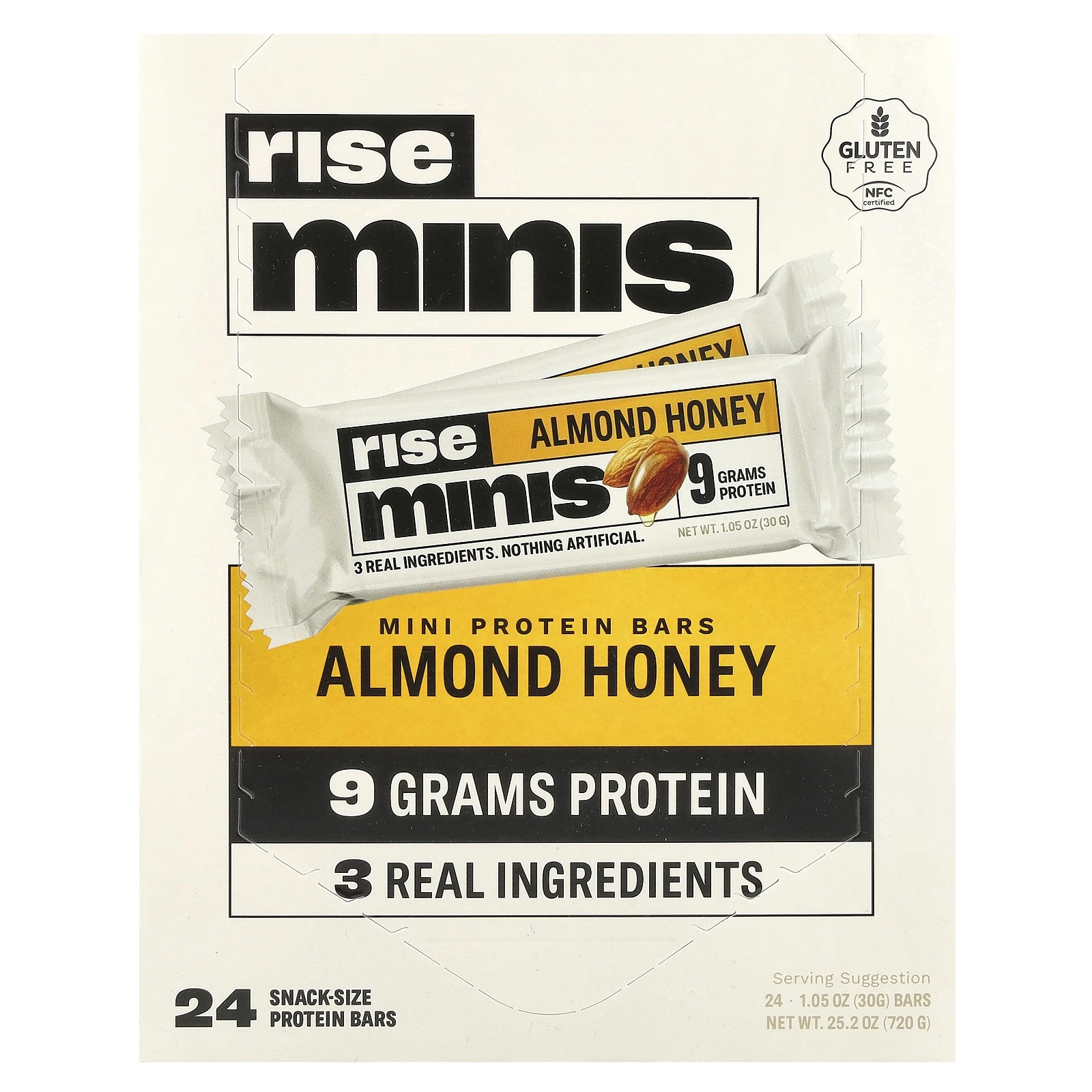 Rise Minis, Mini Barras Proteicas, Miel de Almendras, 24 Barras Proteicas Tamaño Snack, 1.05 OZ