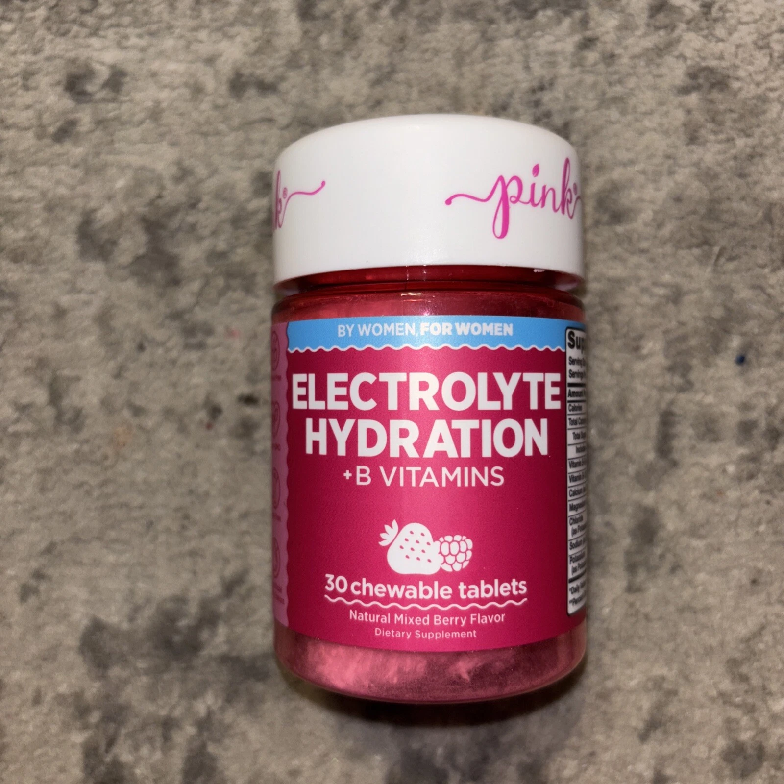 Pink, electrolyte hydration plus B vitamins, 30 chewable tablets, Exp 10/31/26