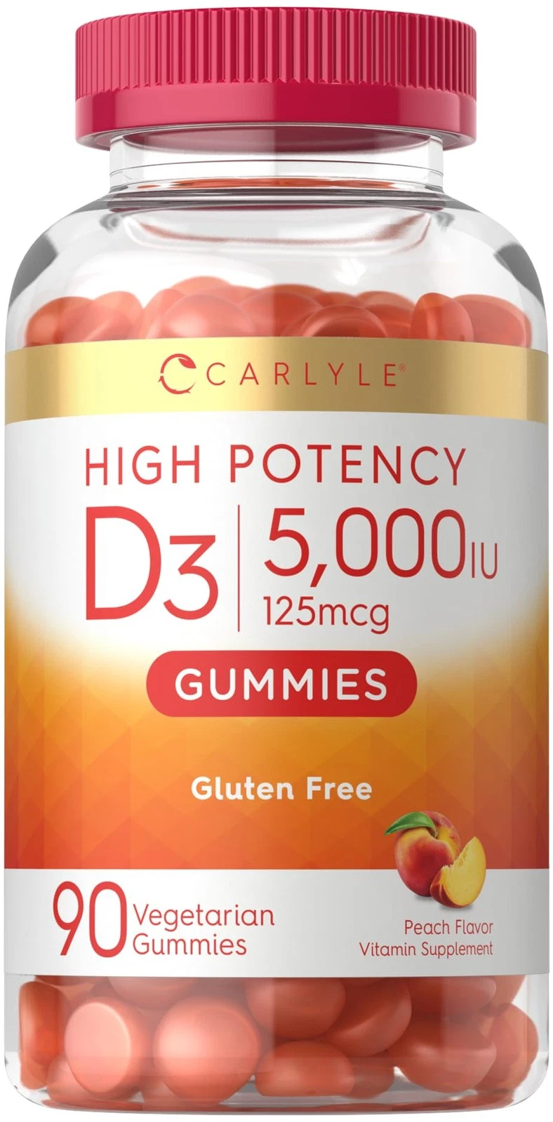 Carlyle Vitamin D3 Gummies | 5000 iu | 90 Count | Peach Flavored Gummy | High Po