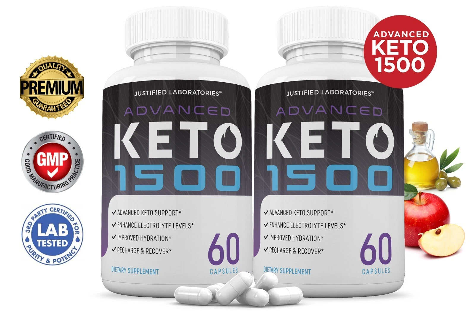 Advanced Keto 1500 Keto ACV Pills 1275MG New Improved Formula 2 Pack