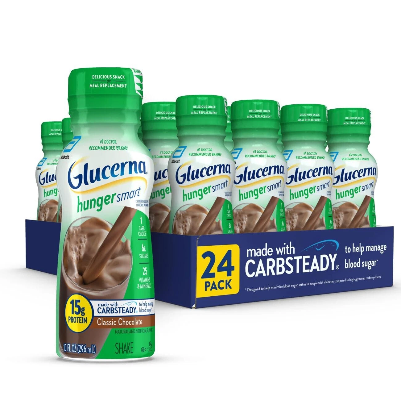Glucerna Hunger Smart Shake, Rich Chocolate 🍫 10 Fl Oz - Pack of 24 Bottles