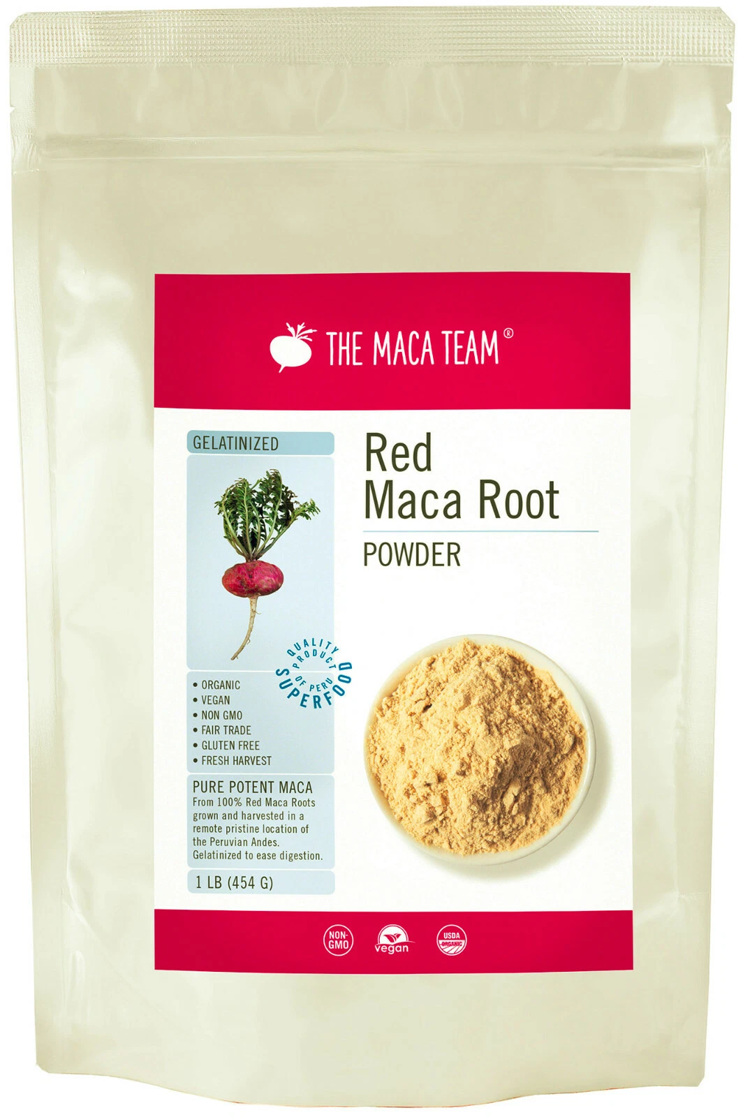 Gelatinized Red Maca Root Powder - Certified Organic, Fair Trade, GMO-Free