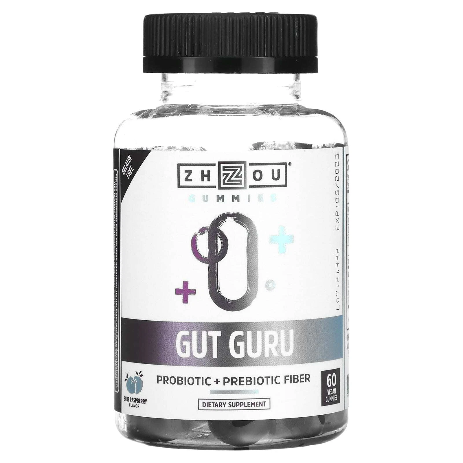 2 X Zhou Nutrition, Gut Guru, Blue Raspberry, 60 Vegan Gummies