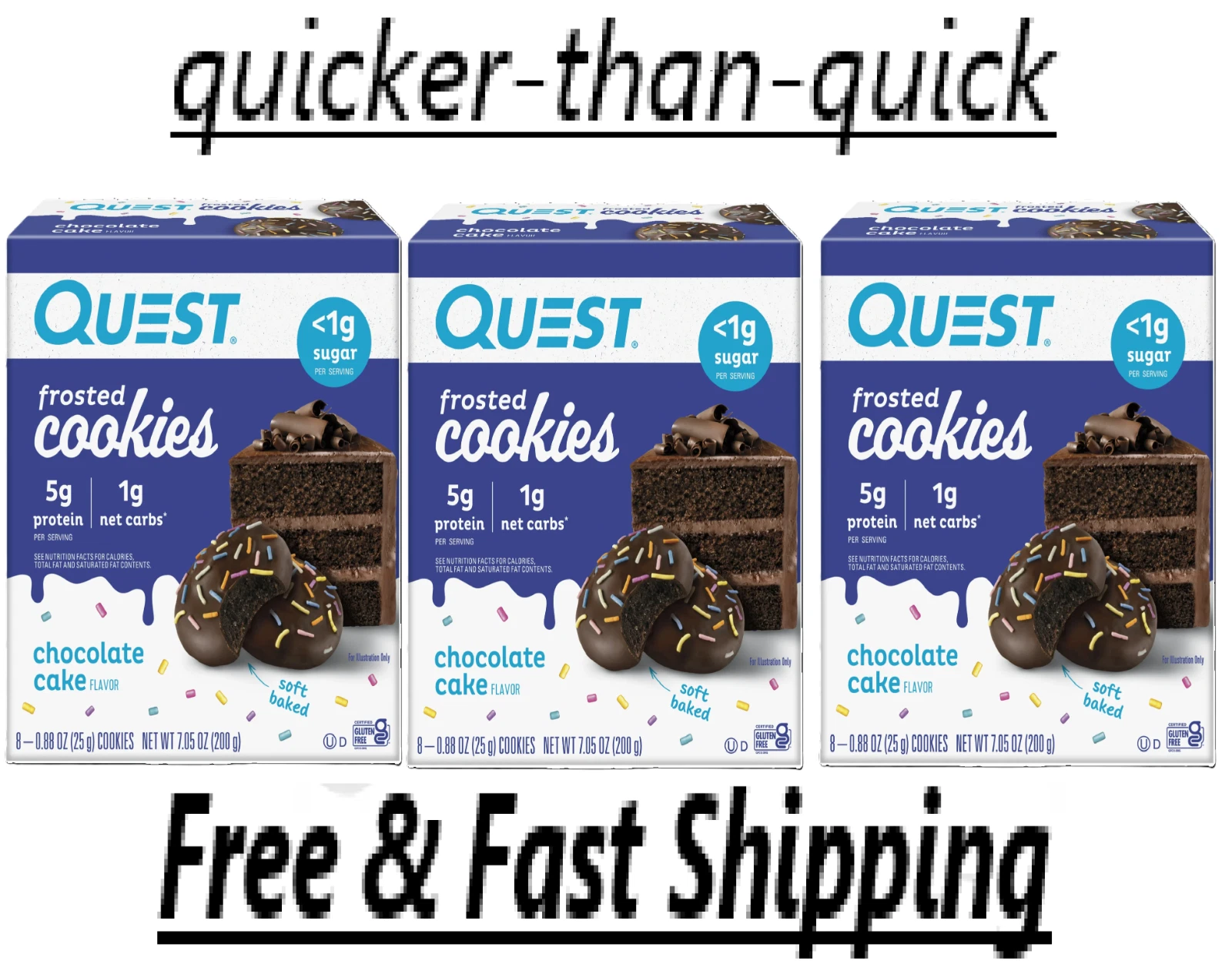 (3 Pack) Quest Frosted Protein Cookies Soft Baked Low Sugar Chocolate Cake 8 Ct