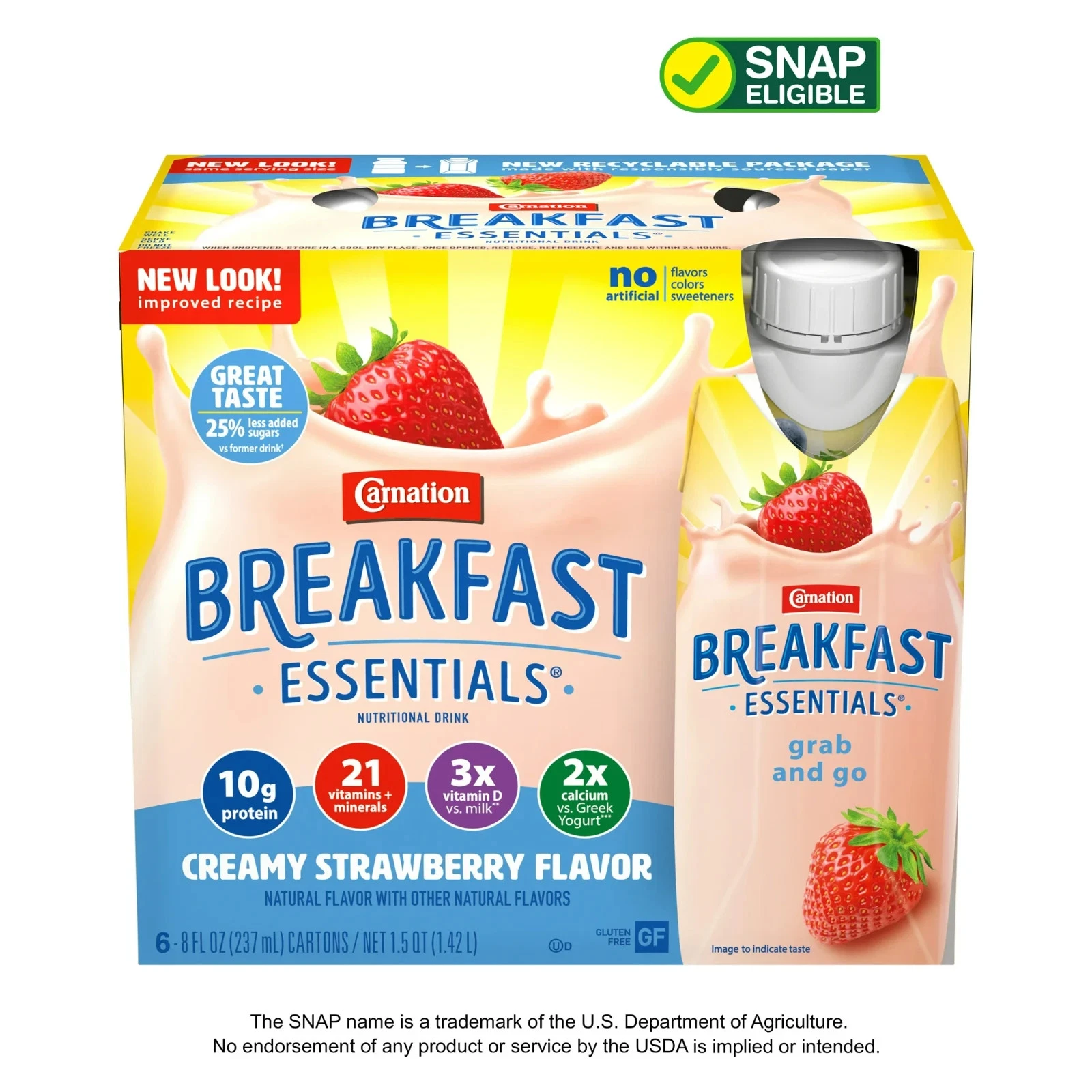 Carnation Breakfast Essentials Nutritional Drink, Creamy Strawberry, 6 - 8Oz