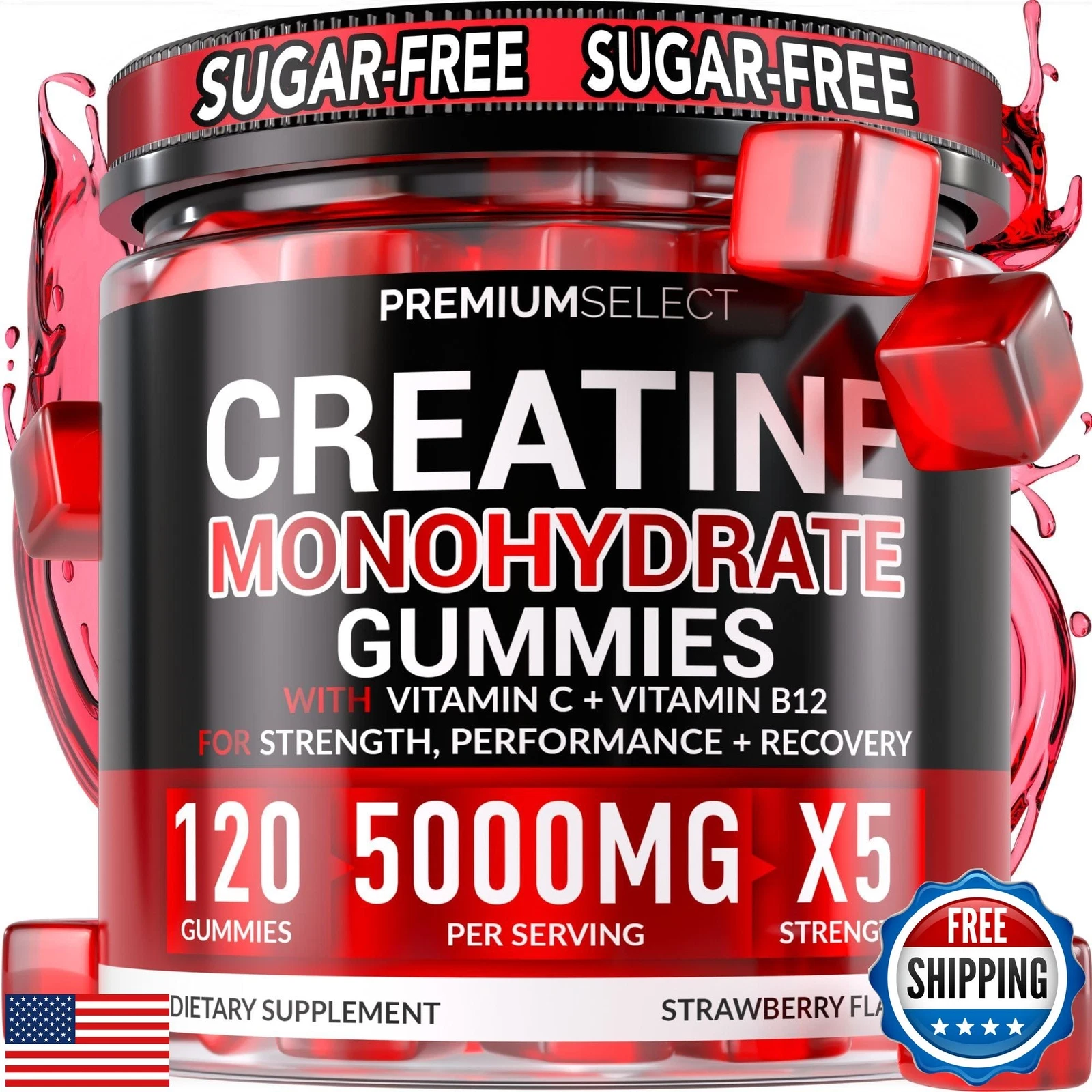 Creatine Gummies 5000mg for Strength and Muscle – 120 Gummies Tasty Gains in