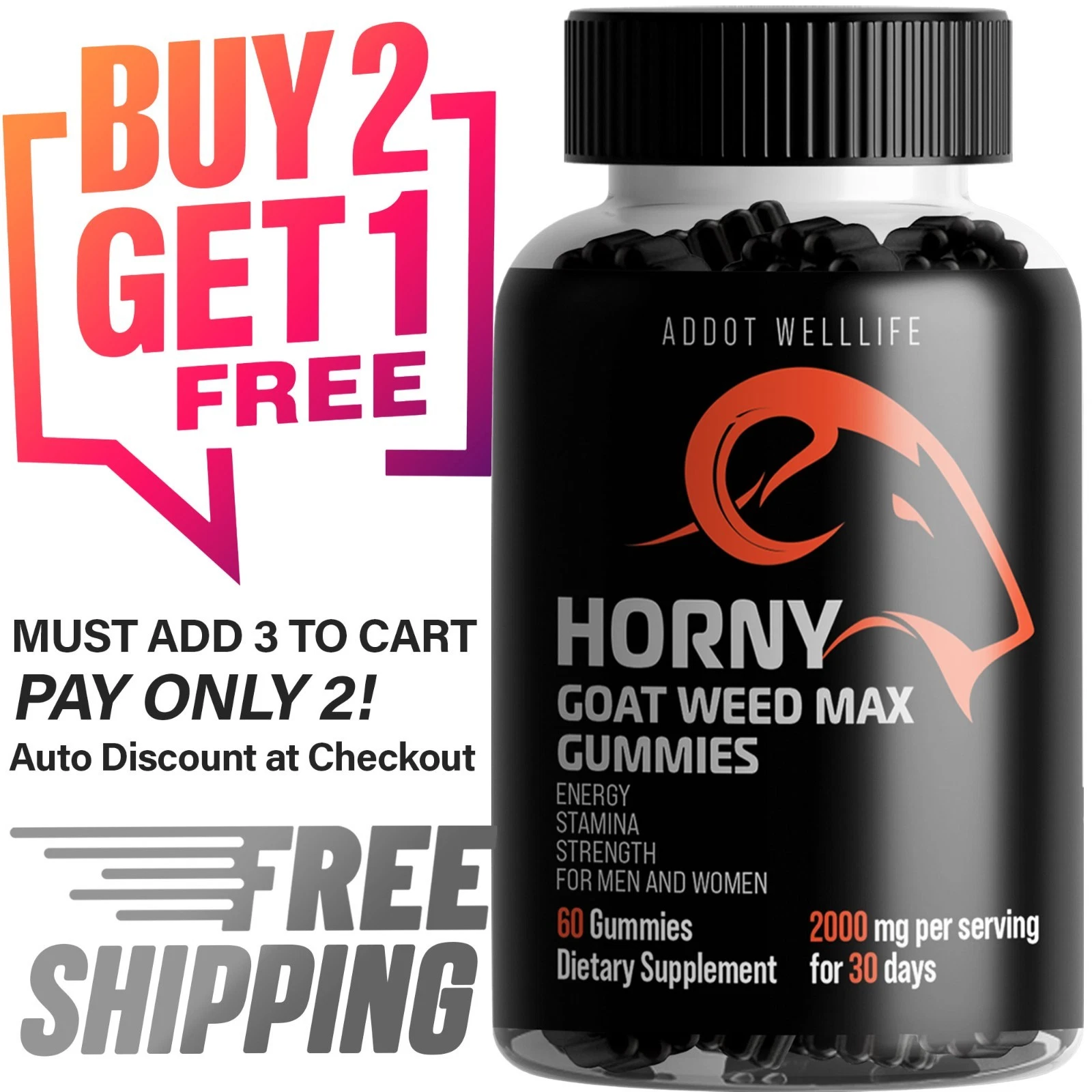 Horny Goat Weed Gummies with maca, saw palmetto, 60 gummies