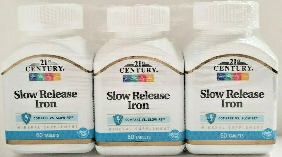 21st Century Slow Release Iron Tablets, 60 Count (Pack of 3) -Exp Date-11-2026