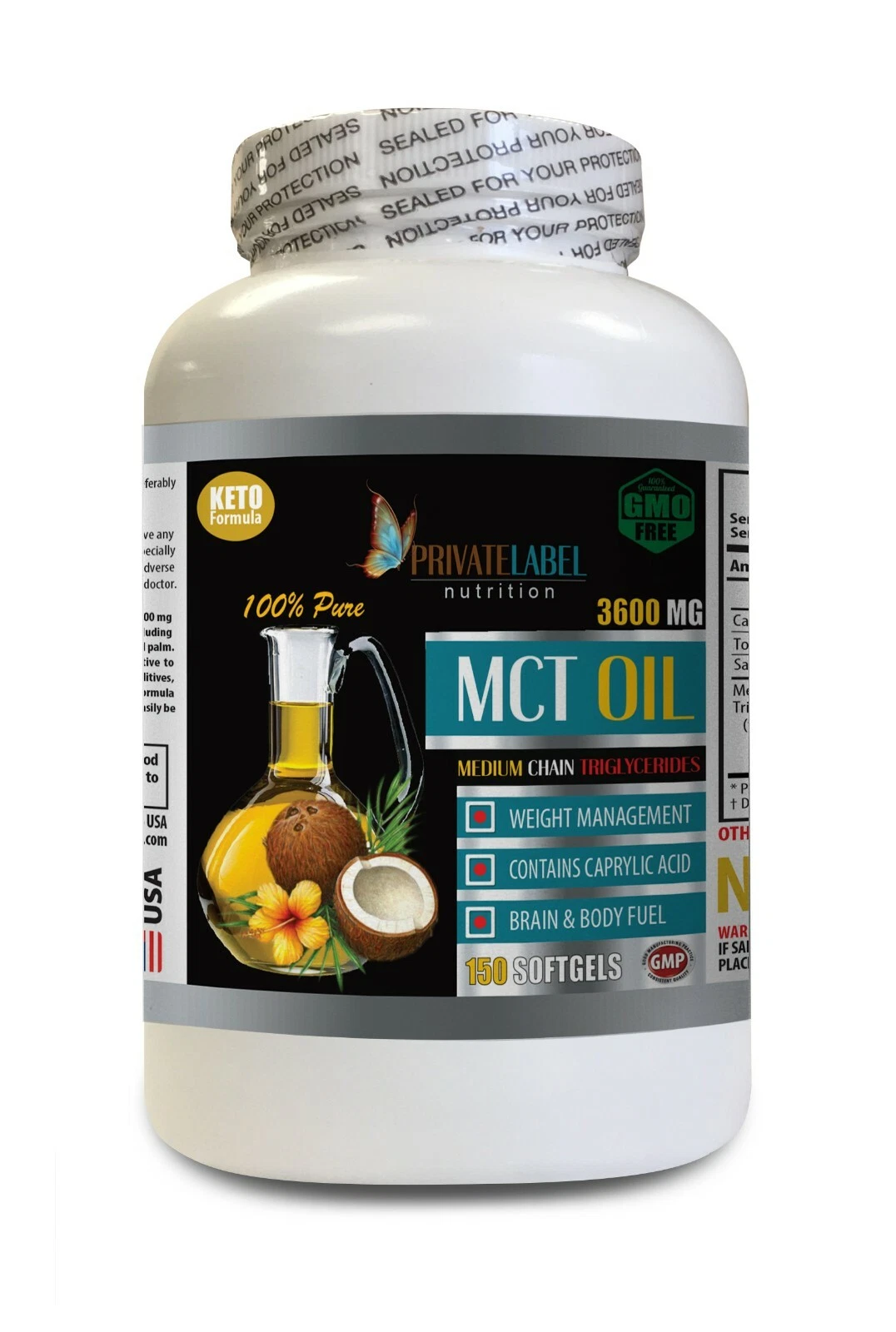 immune system health - 100% MCT OIL 3600mg - ketosis coconut mct - 150 Softgels