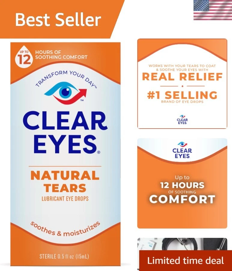 Natural Tears Eye Drops, 0.5 Fl Oz - Soothing Relief for Dry, Irritated Eyes