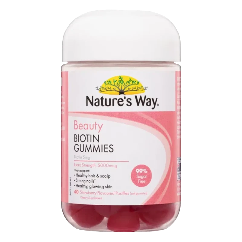 Nature's Way Beauty Biotin Gummies 40 Pack - Strawberry Healthy Hair Skin Nails