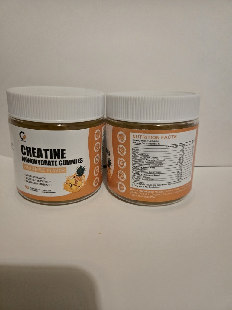 2XCreatine Monohydrate Gummies Muscle Growth Body Building Pineapple Flavor90 Ct