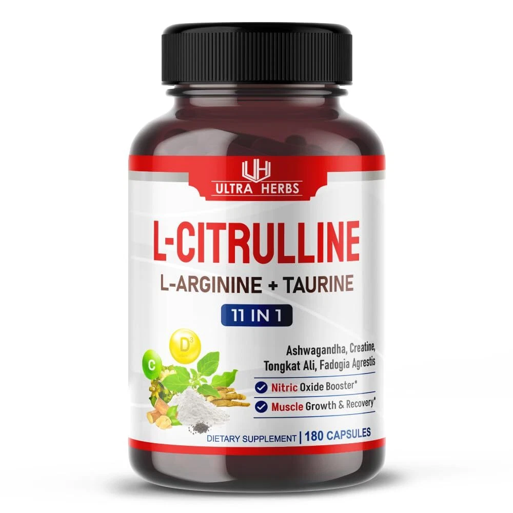 L-Citrulline Supplement Capsules Enriched with L-Arginine Taurine Creatine To...