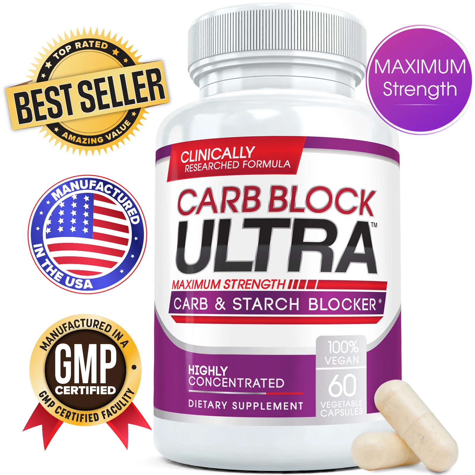 Carb Block Ultra Concentrated Carbohydrate & Starch Blocker for Weight Loss 60ct