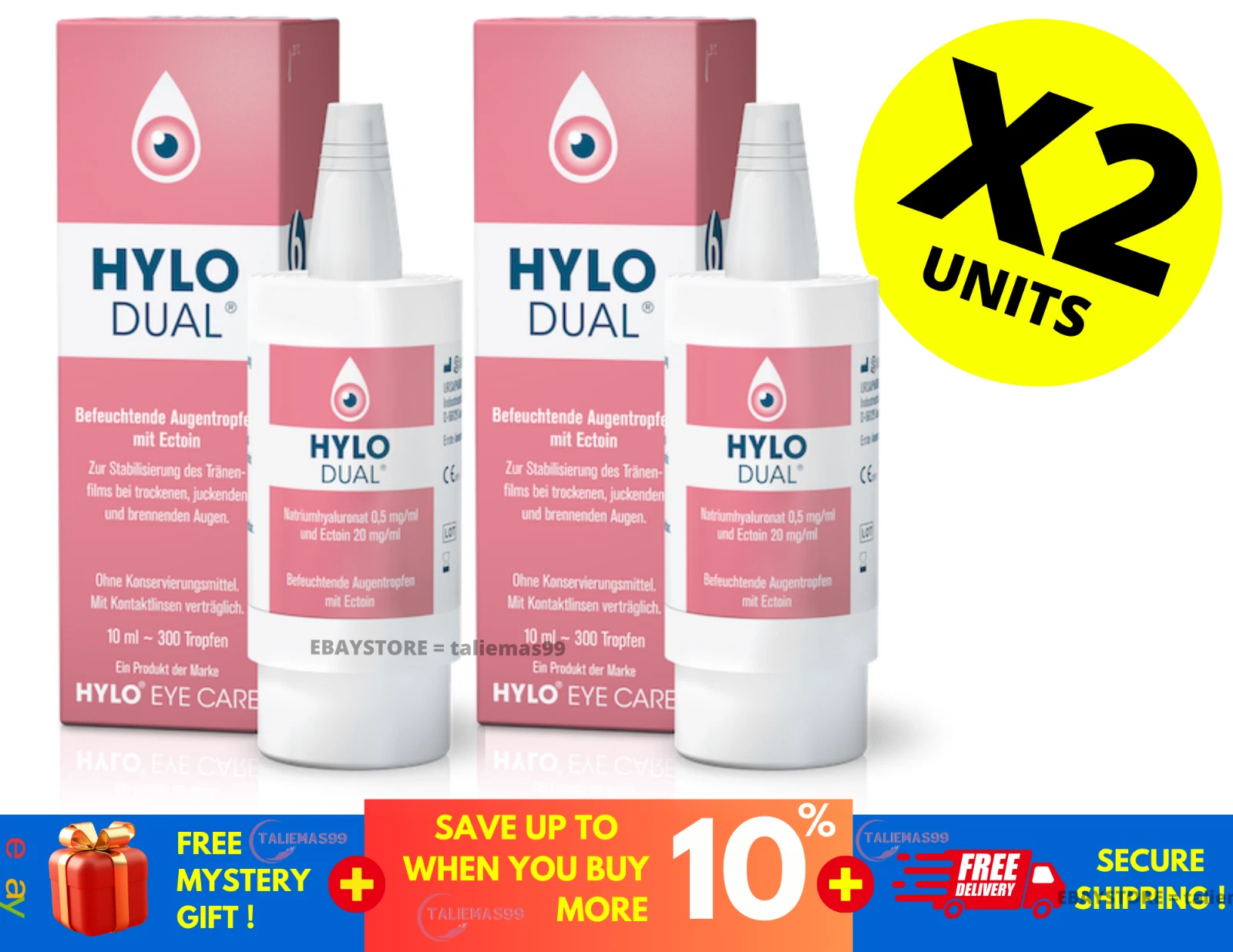 HYLO DUAL Hylo-Protect EYE DROPS 10ml moisturizing Dry Eye Allergy Soothing X 2