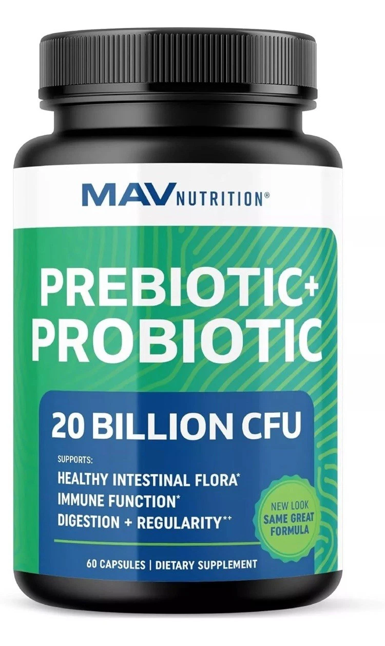 MAV Nutrition Probiotic & Prebiotic Capsules Pre Pro Biotics for Synbiotic 60 ct