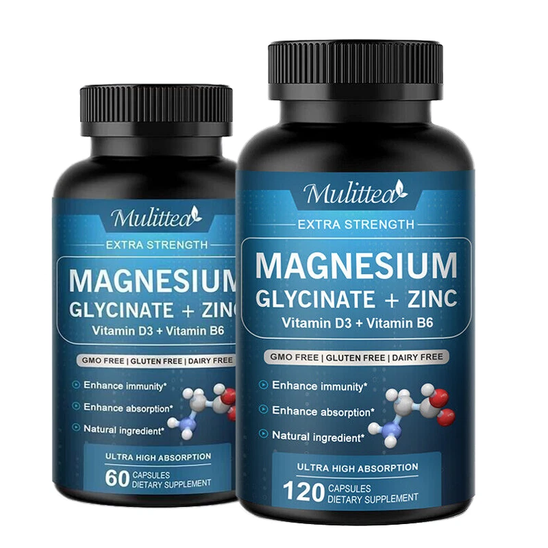 Magnesium Glycinate 500mg Zinc Vitamin D3 Improved Sleep, Stress, Anxiety Relief