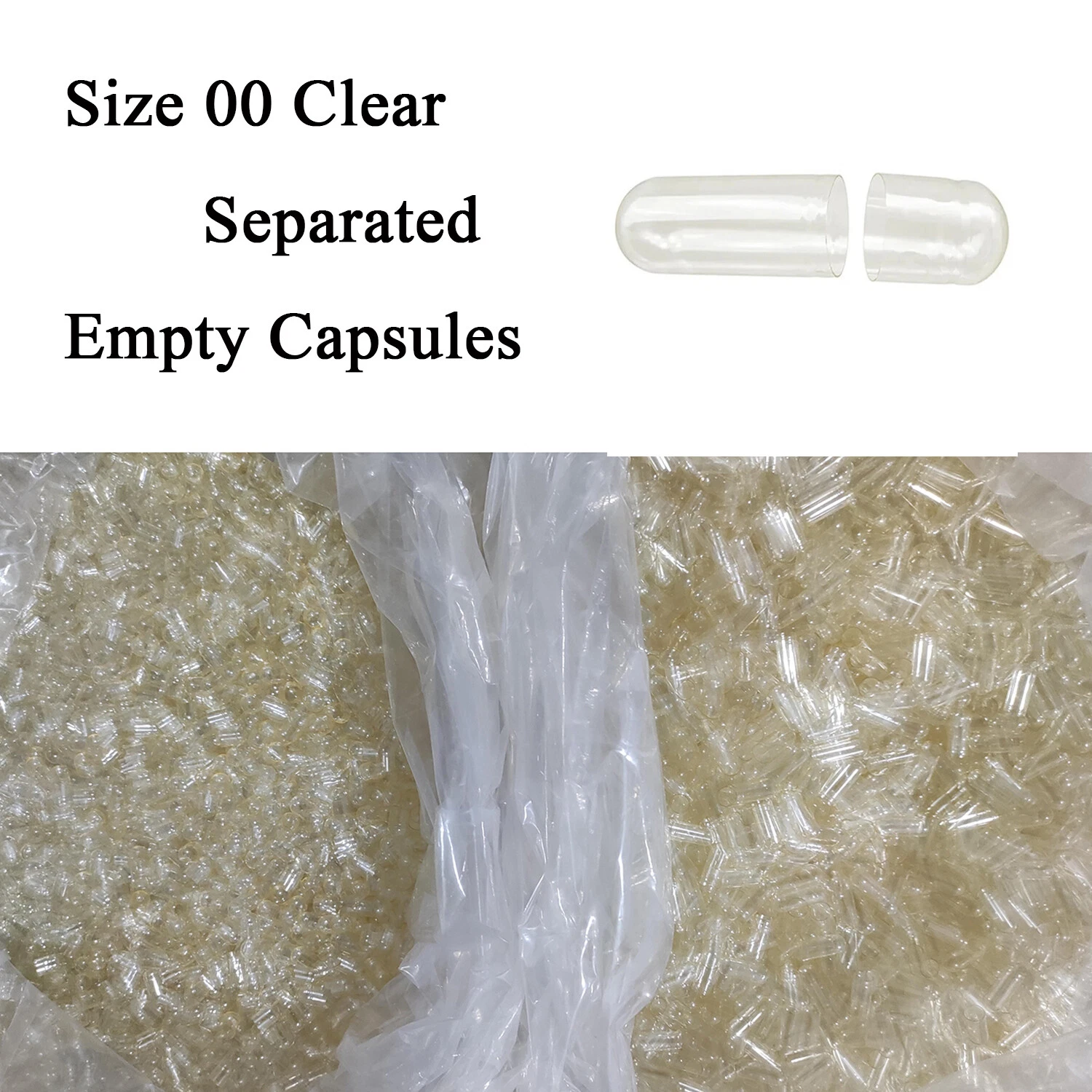 Size 00 Separated Capsules 1/2/4/10K Gelatin Empty Capsules in Bags Halal