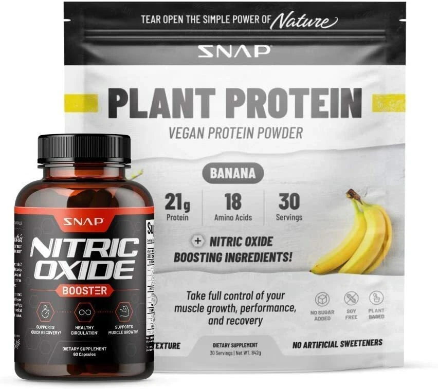 Pre Workout Bundle Nitric Oxide Booster Supplement, Protein Powder Vegan Banana