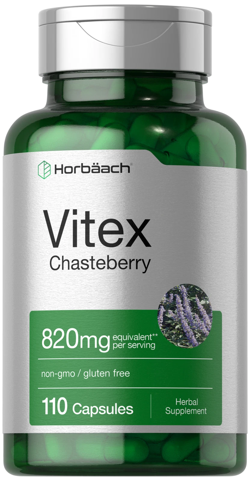 Vitex Chaste Berry 820mg | 110 Capsules | Non-GMO, Gluten Free | by Horbaach
