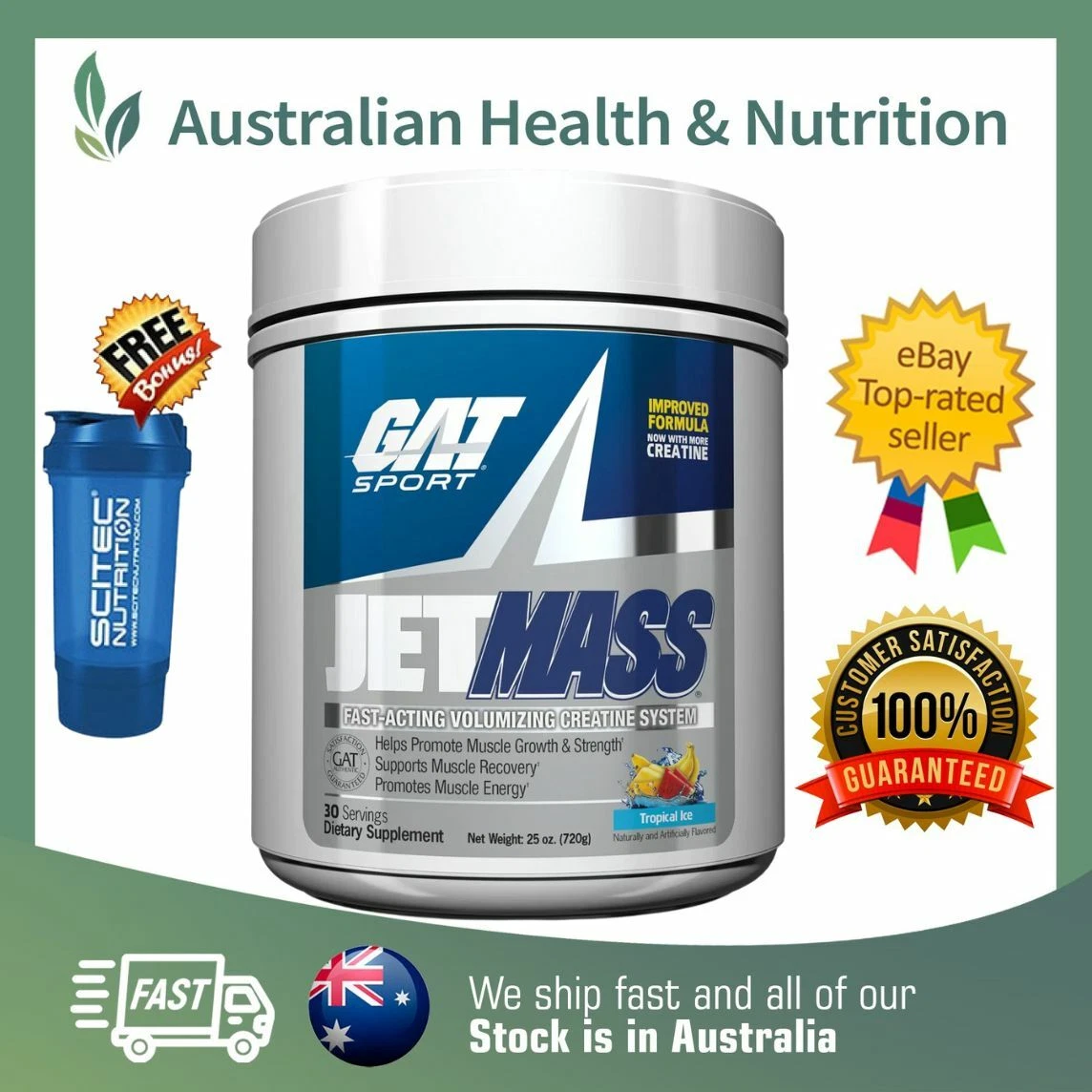 GAT JETMASS VOLUMIZING CREATINE + FREE SAME DAY SHIPPING & SHAKER