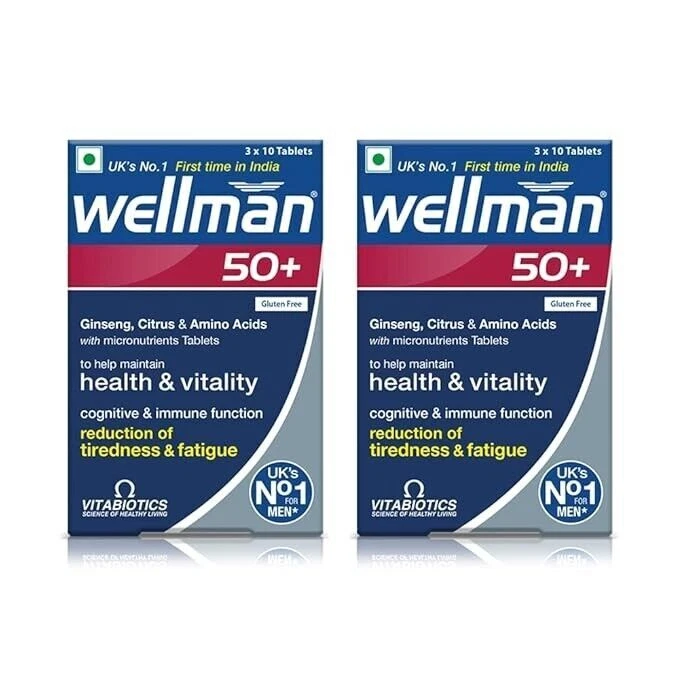 2 X Wellman 50+ Multivitamin Tablets for Men Support Health & Vitality 30Tabs