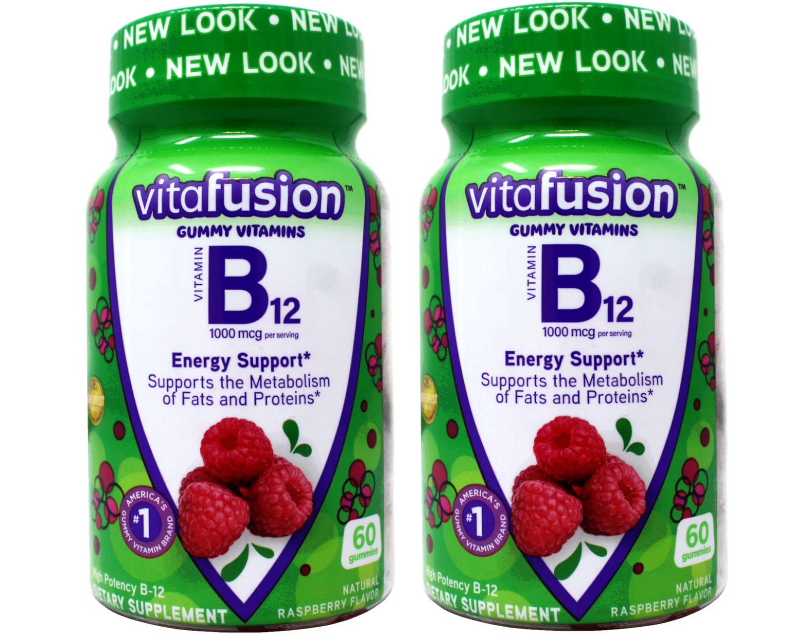 Vitafusion B12 1000 mcg Gummy Vitamins, Delicious Raspberry Flavor, 60ct 2 Pack