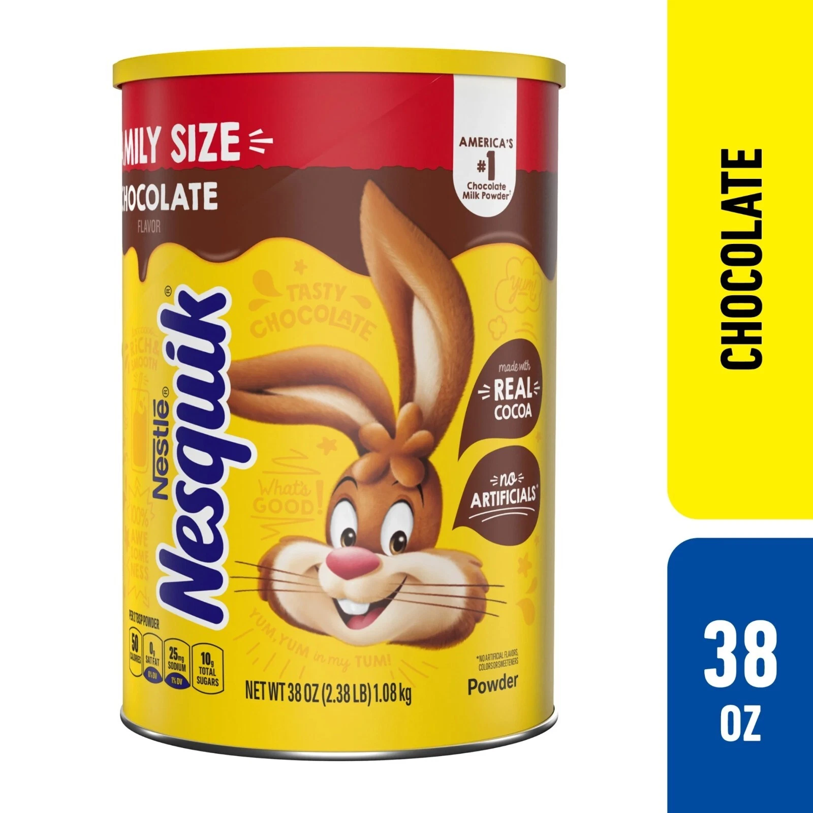 Nestle Nesquik Chocolate Flavor Powder Stir In Drink Mix Canister, 38 oz Caniste