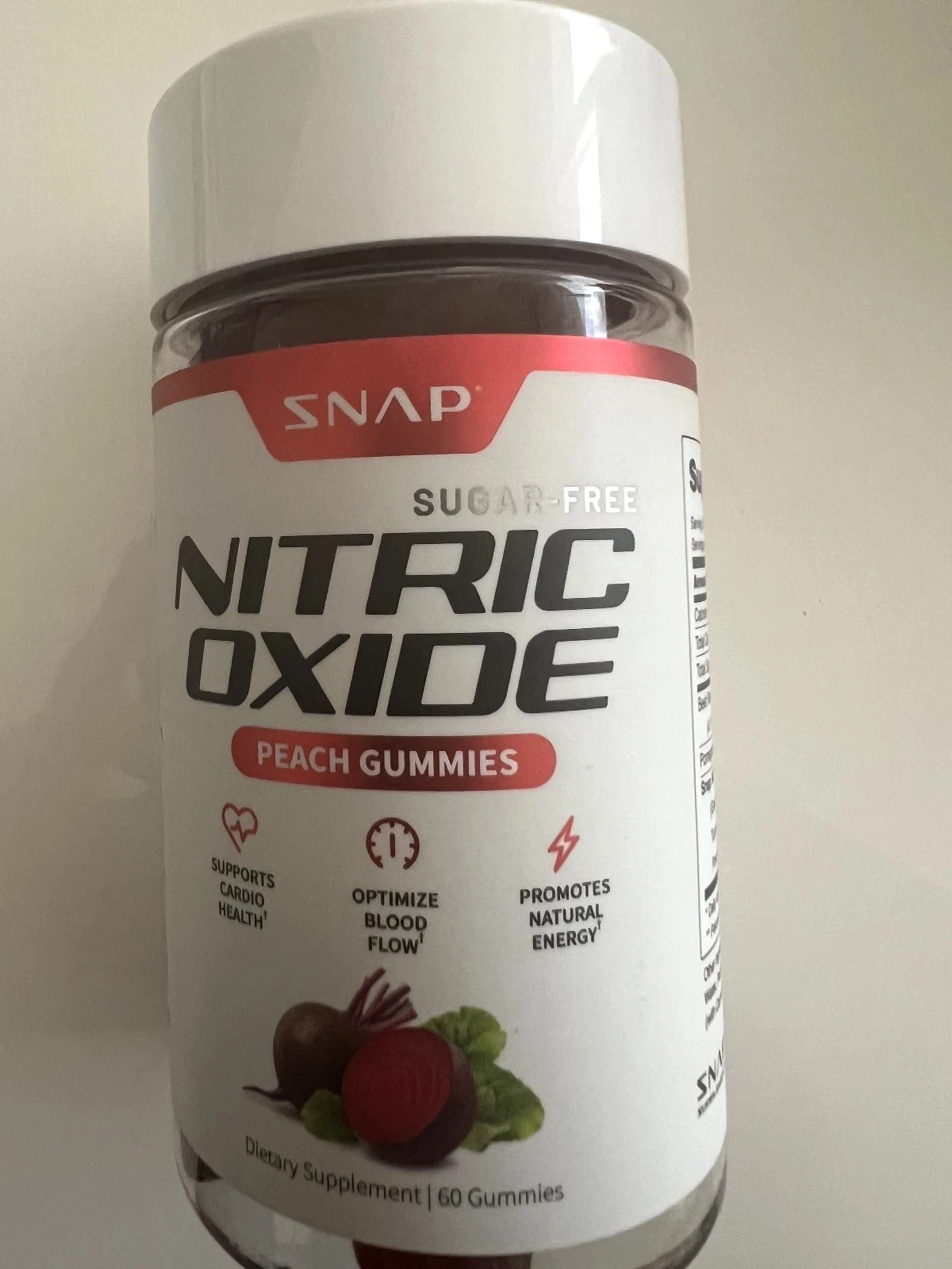 Snap Supplements Nitric Oxide Beet Root Gummies, Peach EXP 08/2026