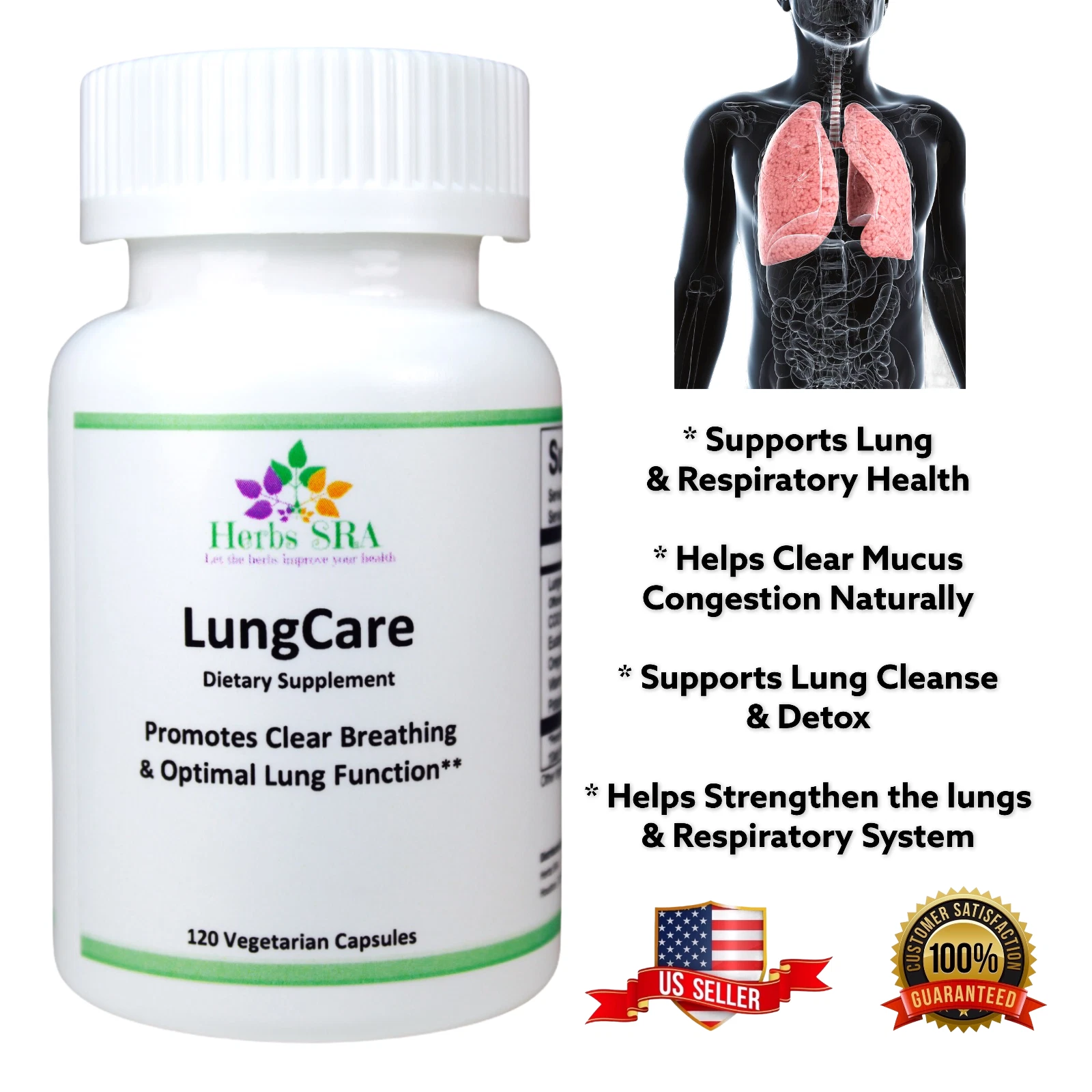 EUCALYPTUS, OREGANO, LUNGWORT, CoQ10, 120 Capsules, Lung Care Biomedical formula