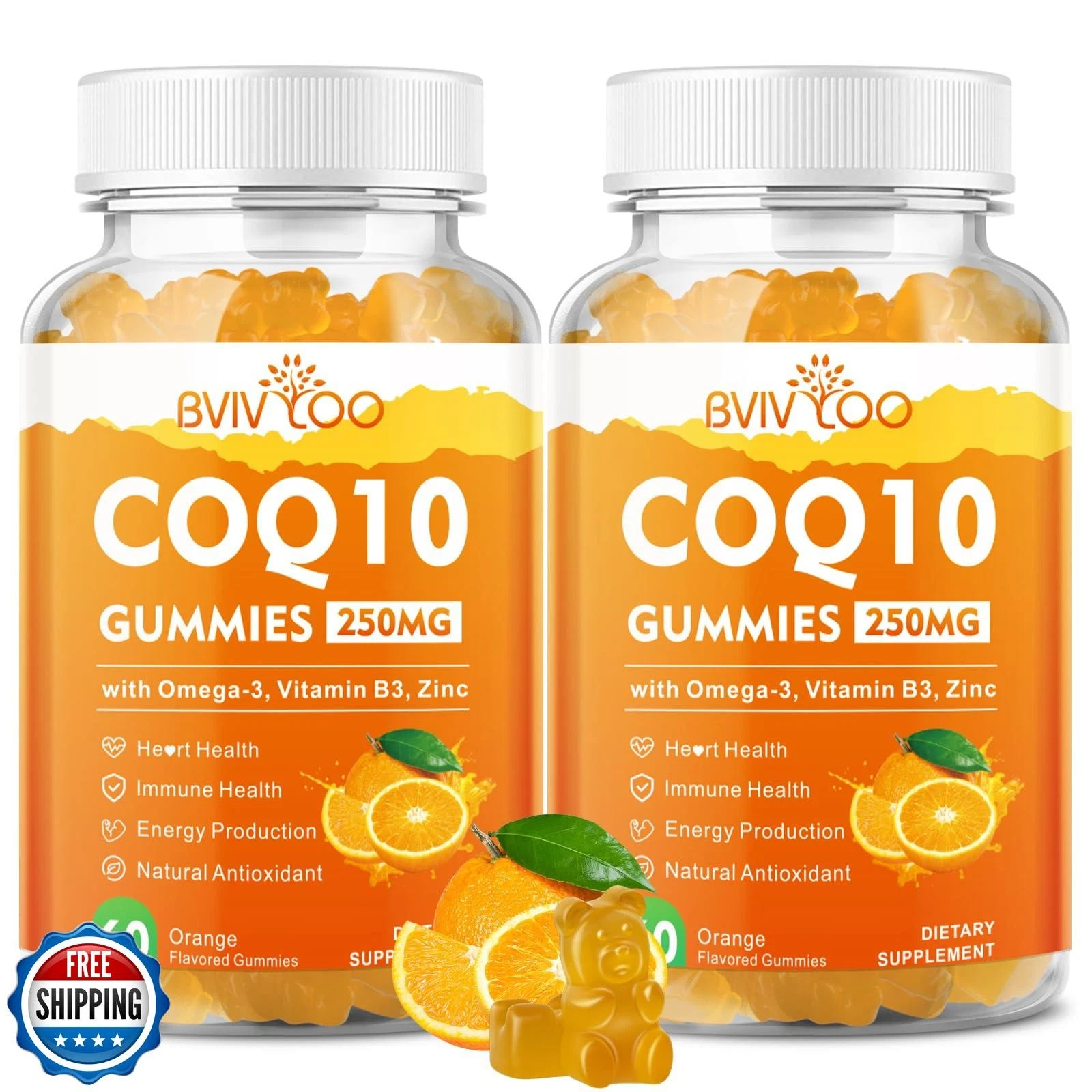 2 Packs CoQ10 Gummies 250mg, Plus Omega-3, Vitamin B3 and Zinc, Magnesium - H