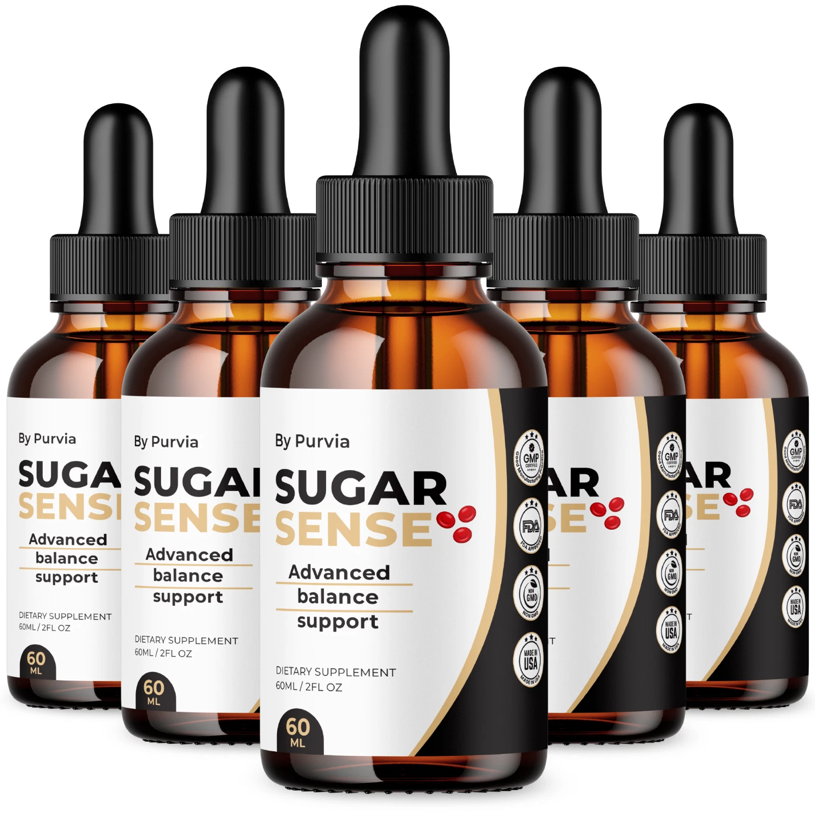 Sugar Sense Drops Maximum Overall Wellness Health Support Made in USA (5 Pack)