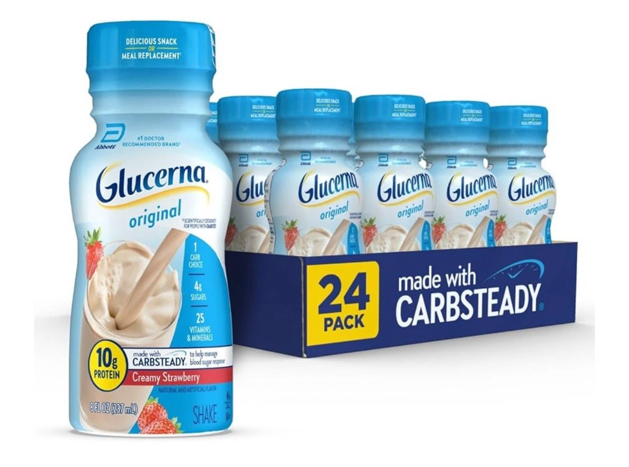 •Glucerna Nutritional Shake, Creamy Strawberry 🍓 8-fl-oz Bottle, *24 Pack•