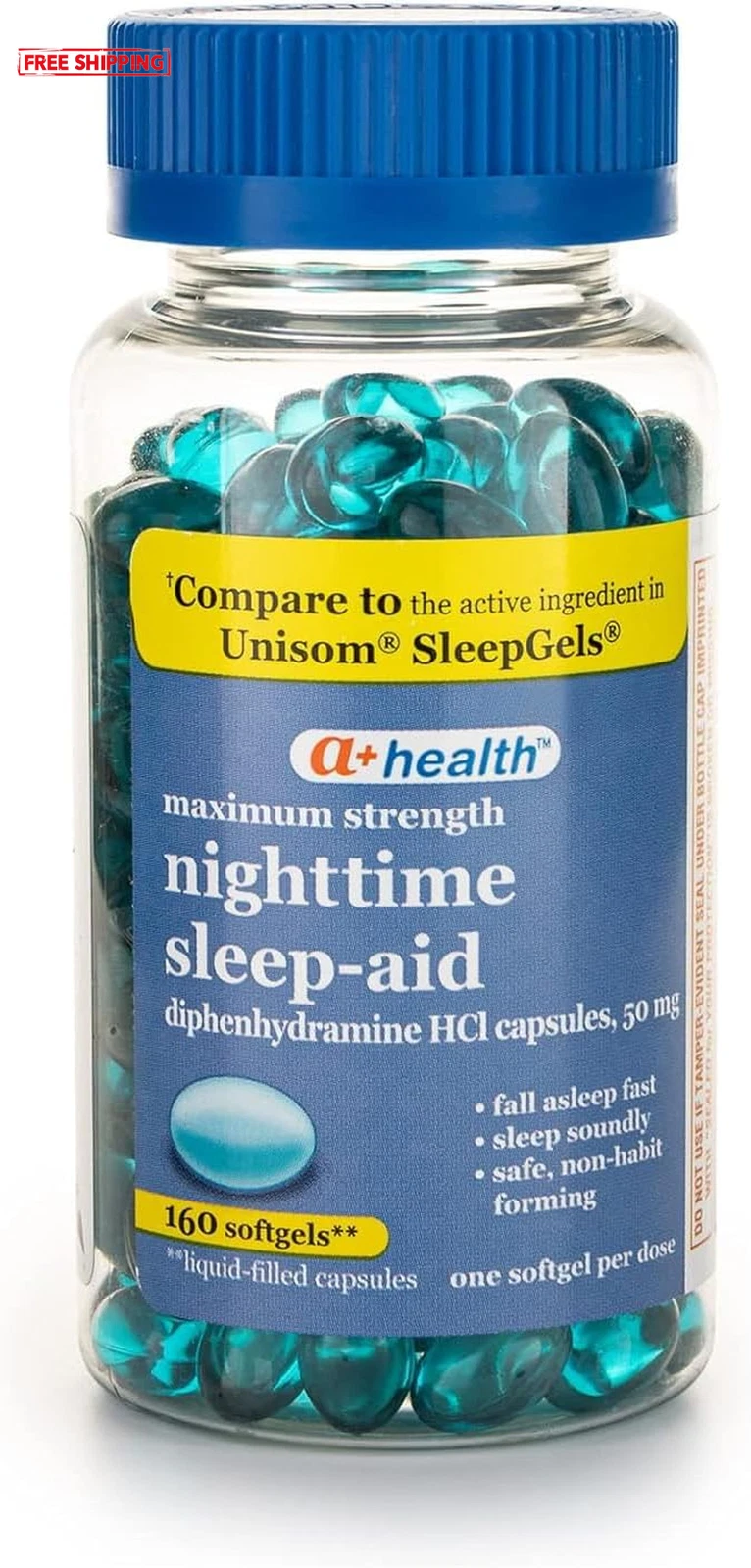 Nighttime Sleep Aid Diphenhydramine 50 Mg Softgels Maximum Strength, 160 Count