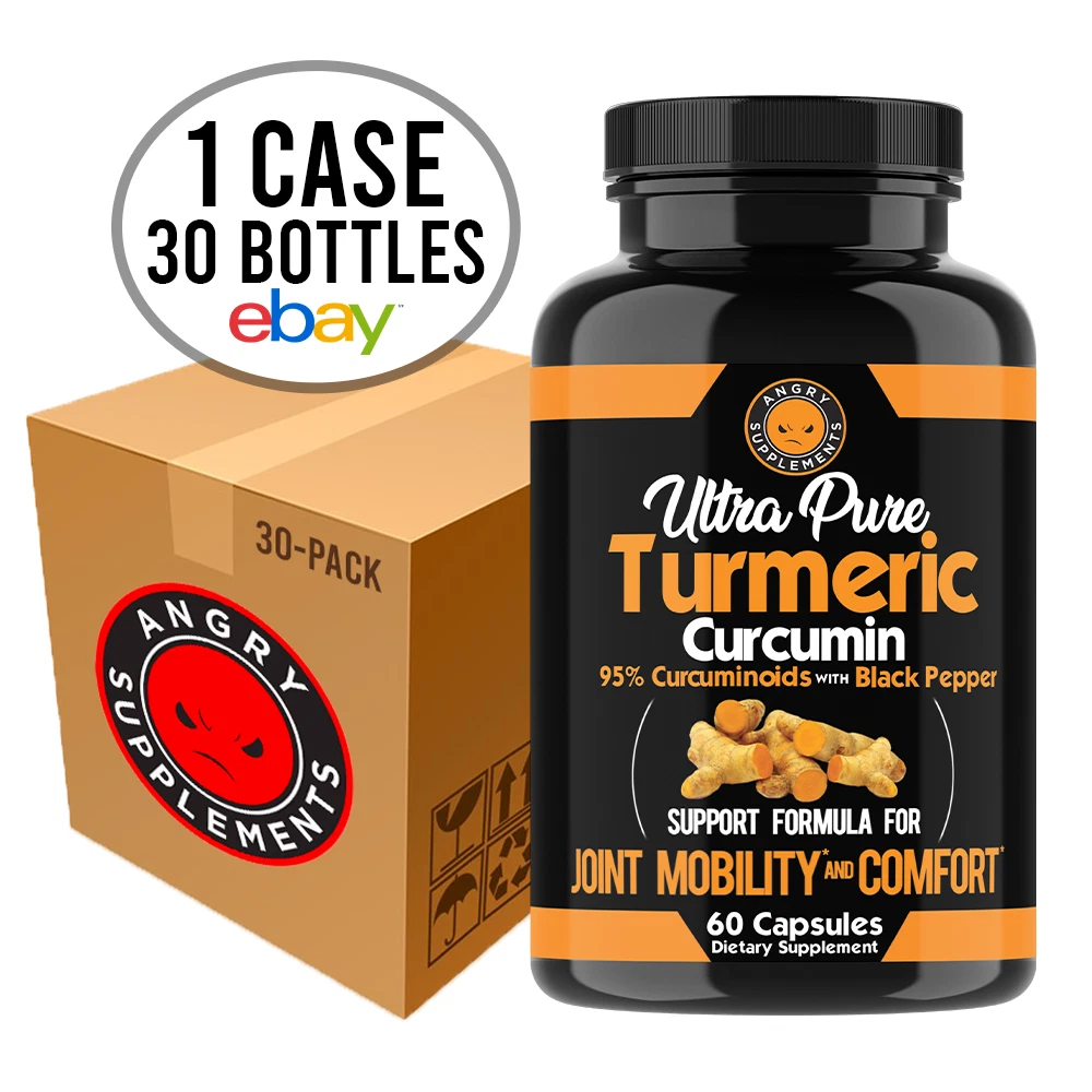 Angry Supplements Ultra Pure Turmeric Curcumin w. Black Pepper Pills, 30 Pack