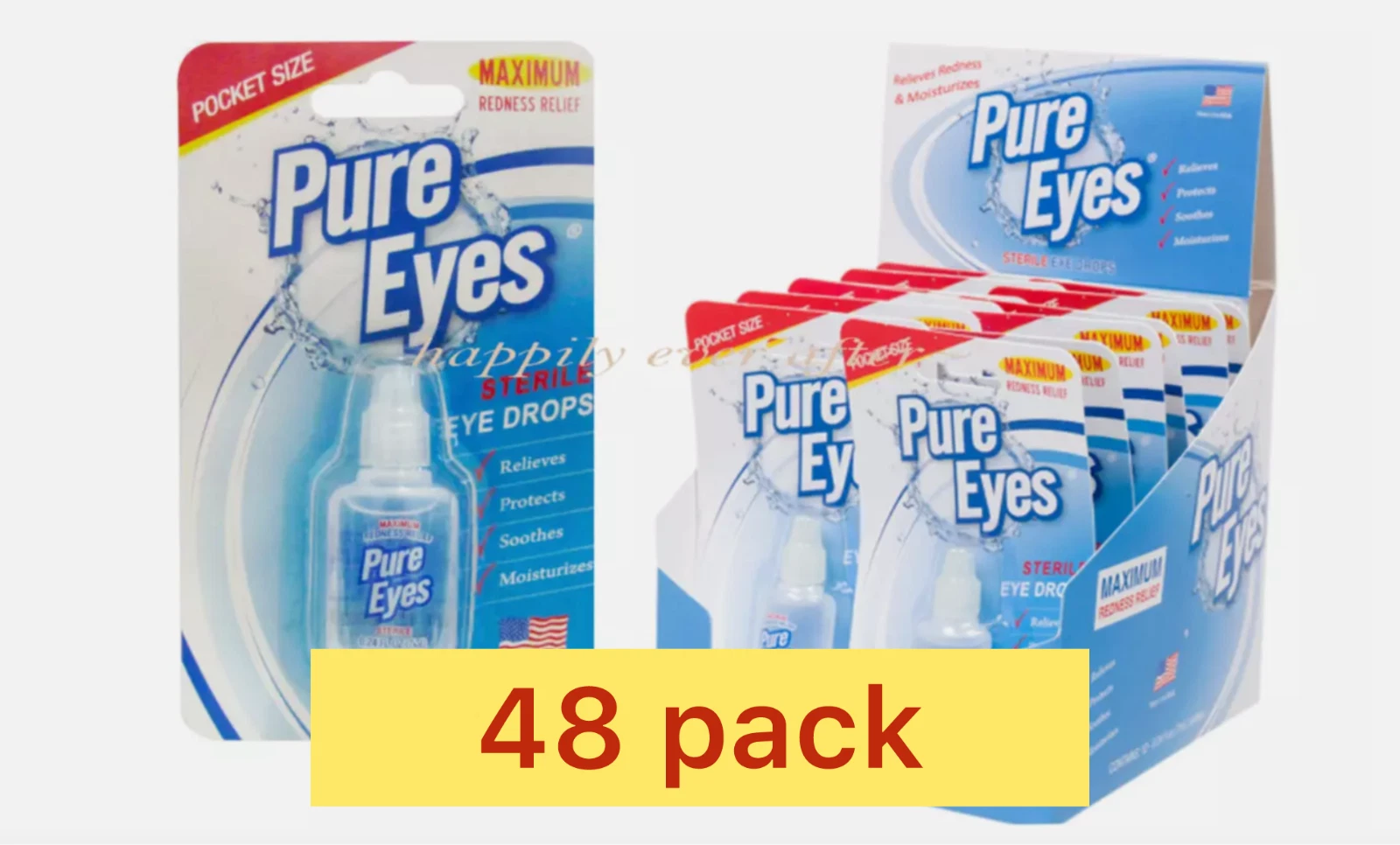 48 PACK PURE EYES DROPS REDNESS RELIEF 0.24 FL OZ 7ML UP TO 12 HRS , exp:03/28