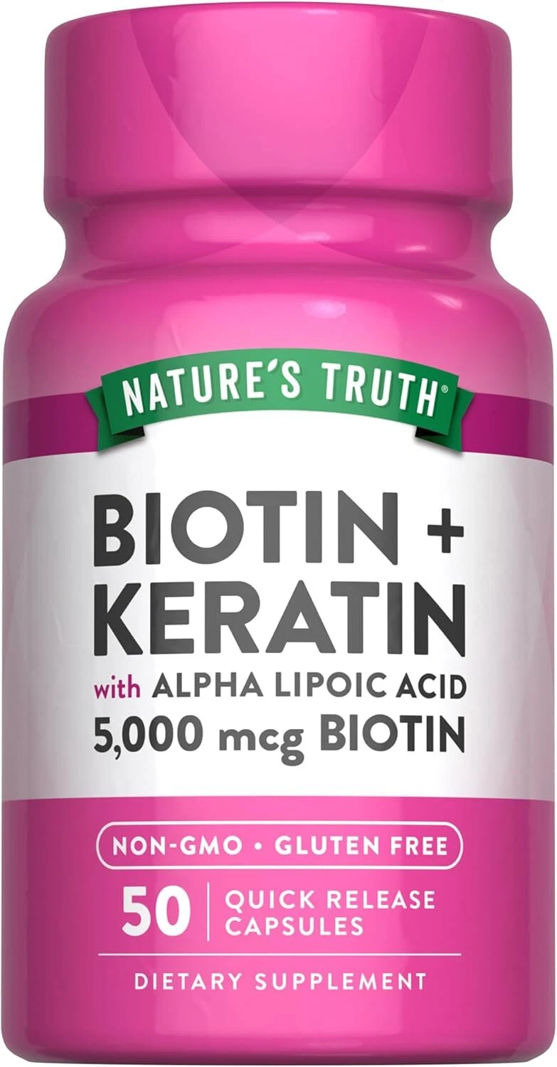 Biotin 5000 mcg | 50 Capsules | Keratin plus Lipoic Acid | by Nature's Truth