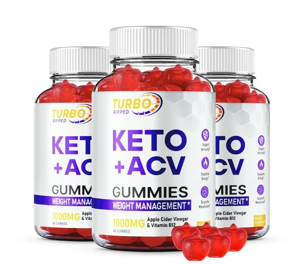 (3 Pack) Turbo Ripped Keto ACV Weight Loss Gummies to Burn Fat for Energy