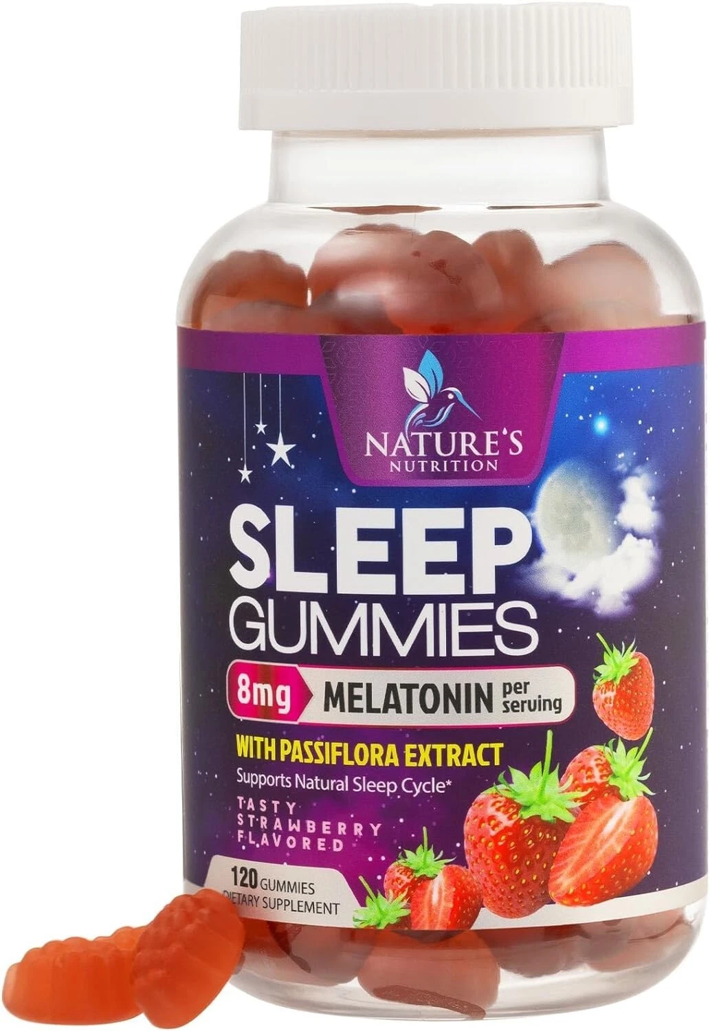 Melatonin Gummies 8mg - Extra Strength Sleep with 20mg Passiflora, 120 Gummies