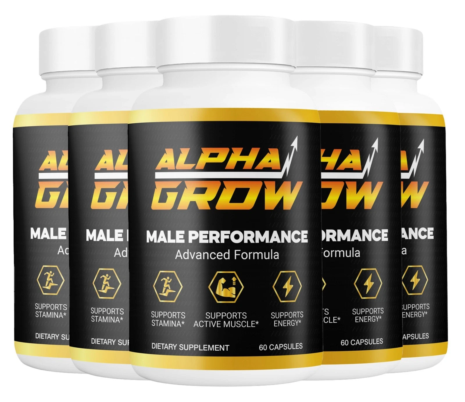 (5 Pack) Alpha Grow Male Performance Capsules, AlphaGrow Energy (300 Capsules)