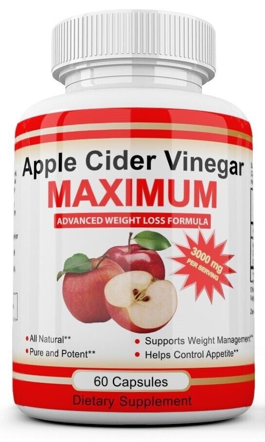 100% Pure APPLE CIDER VINEGAR 3000mg PURE WEIGHT LOSS FAT BURNER Diet Pills