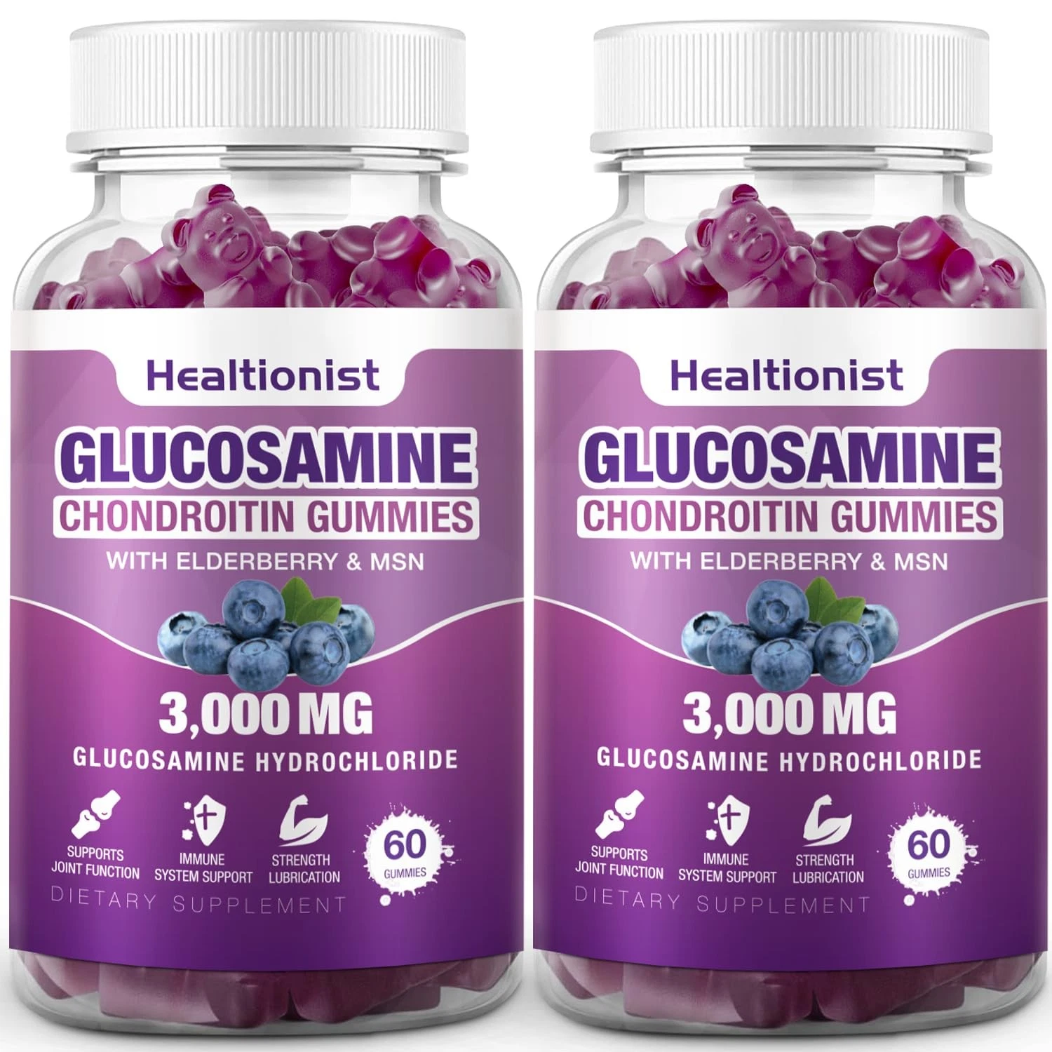 Healtionist 2 Packs 3000mg Glucosamine Chondroitin Gummies with MSM & Elderberry