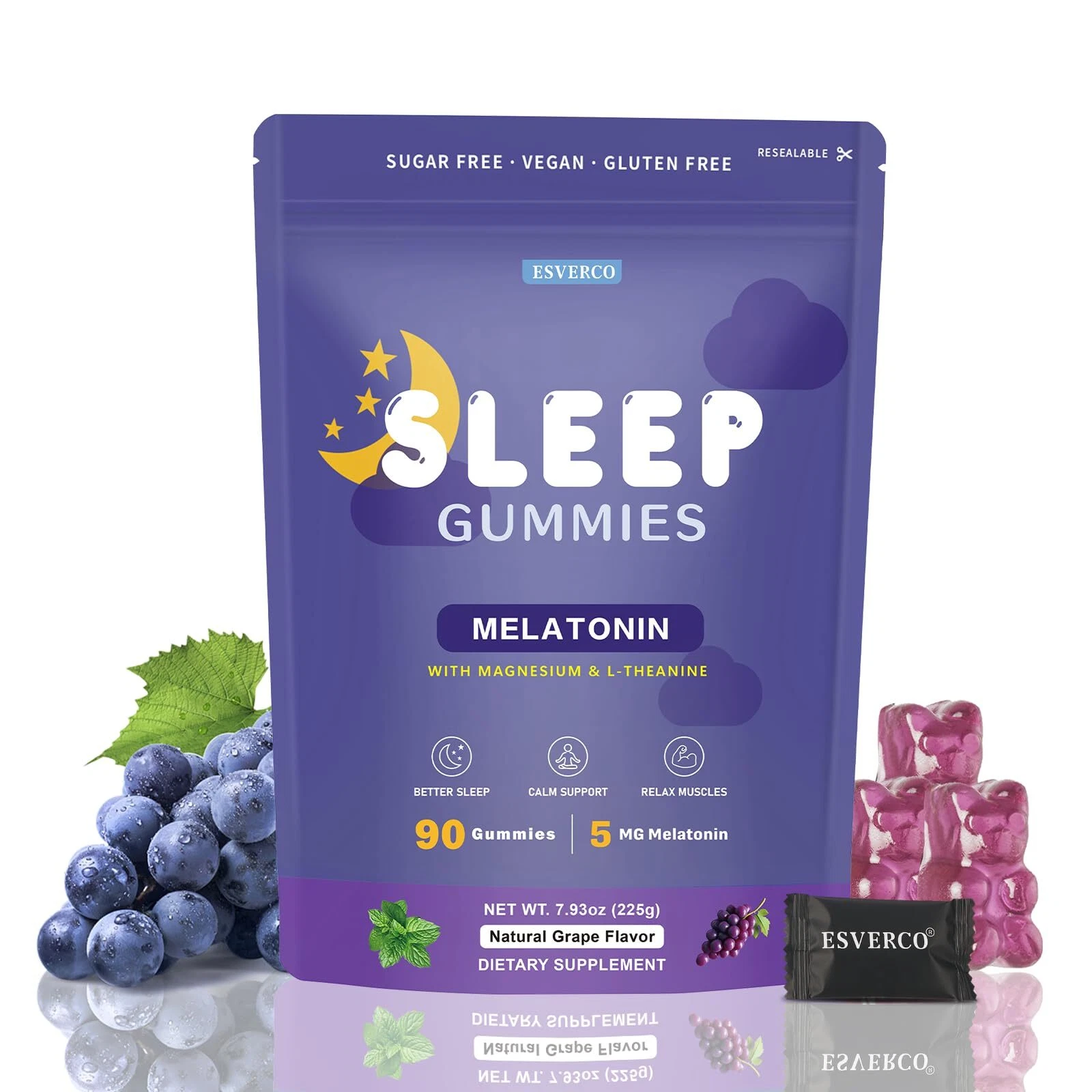 Sleep Gummies with 5mg Melatonin & 50mg Magnesium L-Theanine Lemon Balm Blue ...