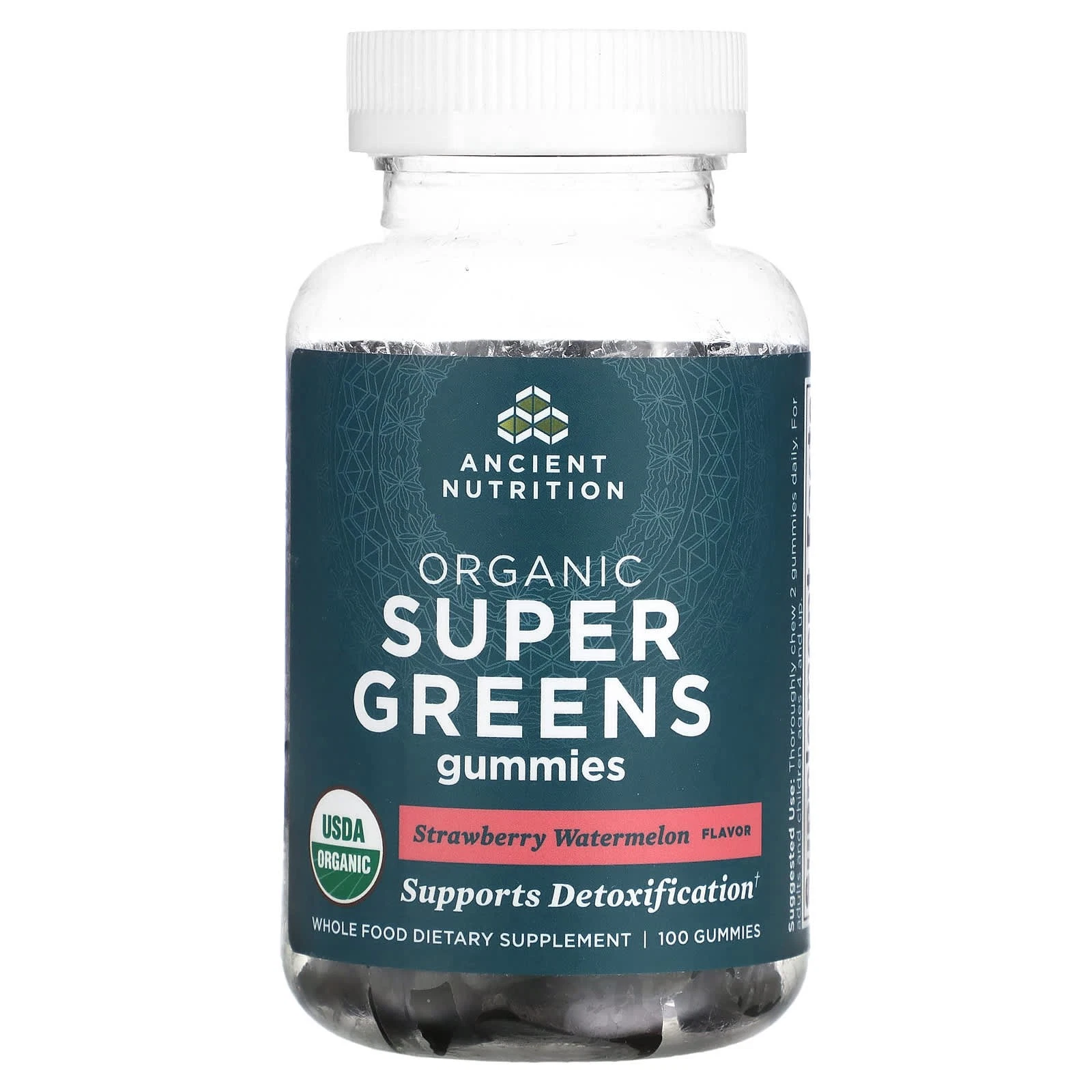 2 X Ancient Nutrition, Organic Super Greens Gummies, Strawberry Watermelon, 100