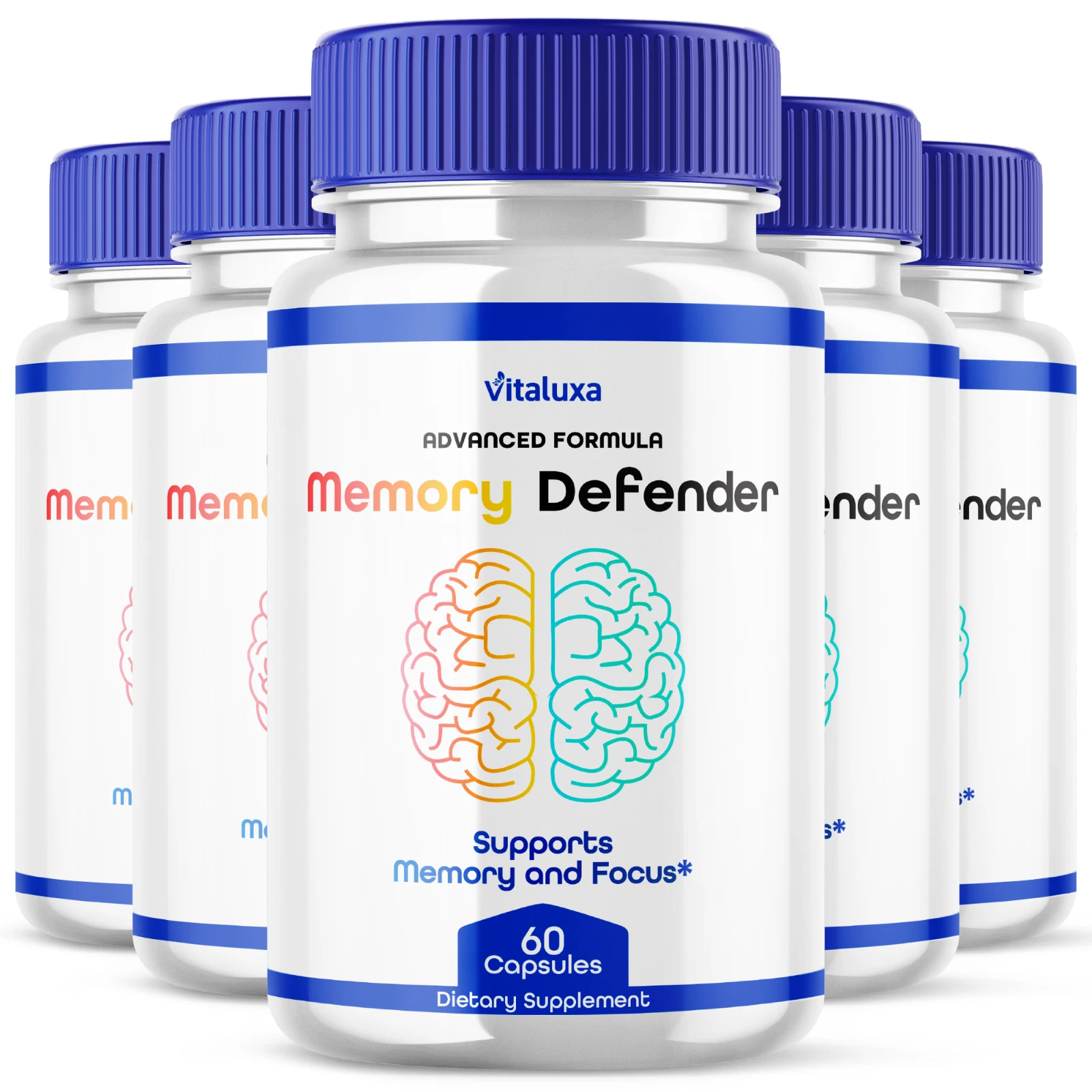 (5 Pack) Memory Defender Brain & Memory Support Capsules Formula (300 Capsules)
