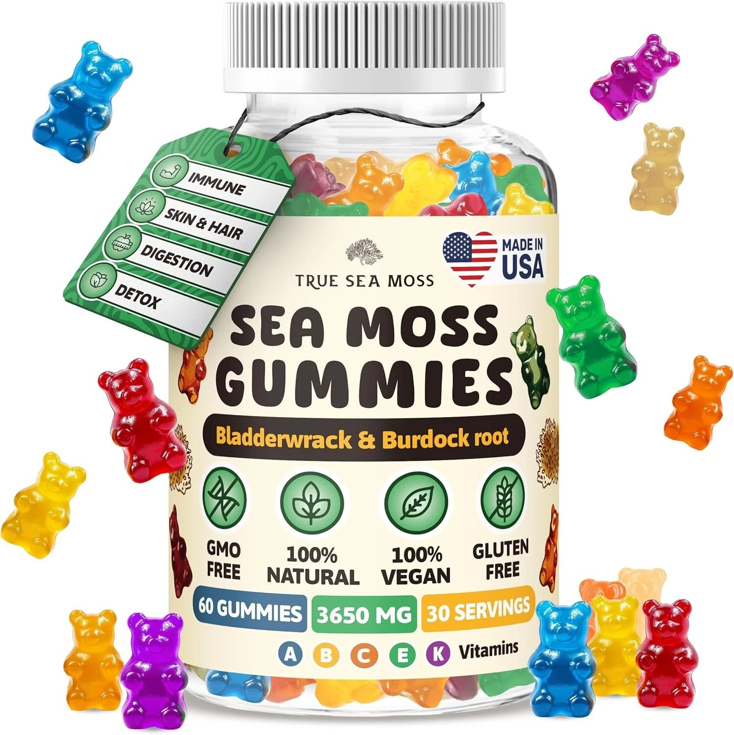 Sea Moss Gummies Contains Irish SeaMoss + Burdock Root + Bladderwrack + Sodium