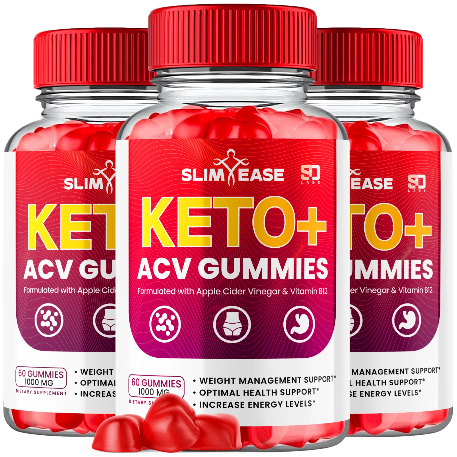 (3 Pack) Slim Ease Keto ACV, Slim Ease Keto Gummies Weight Loss (180 Gummies)