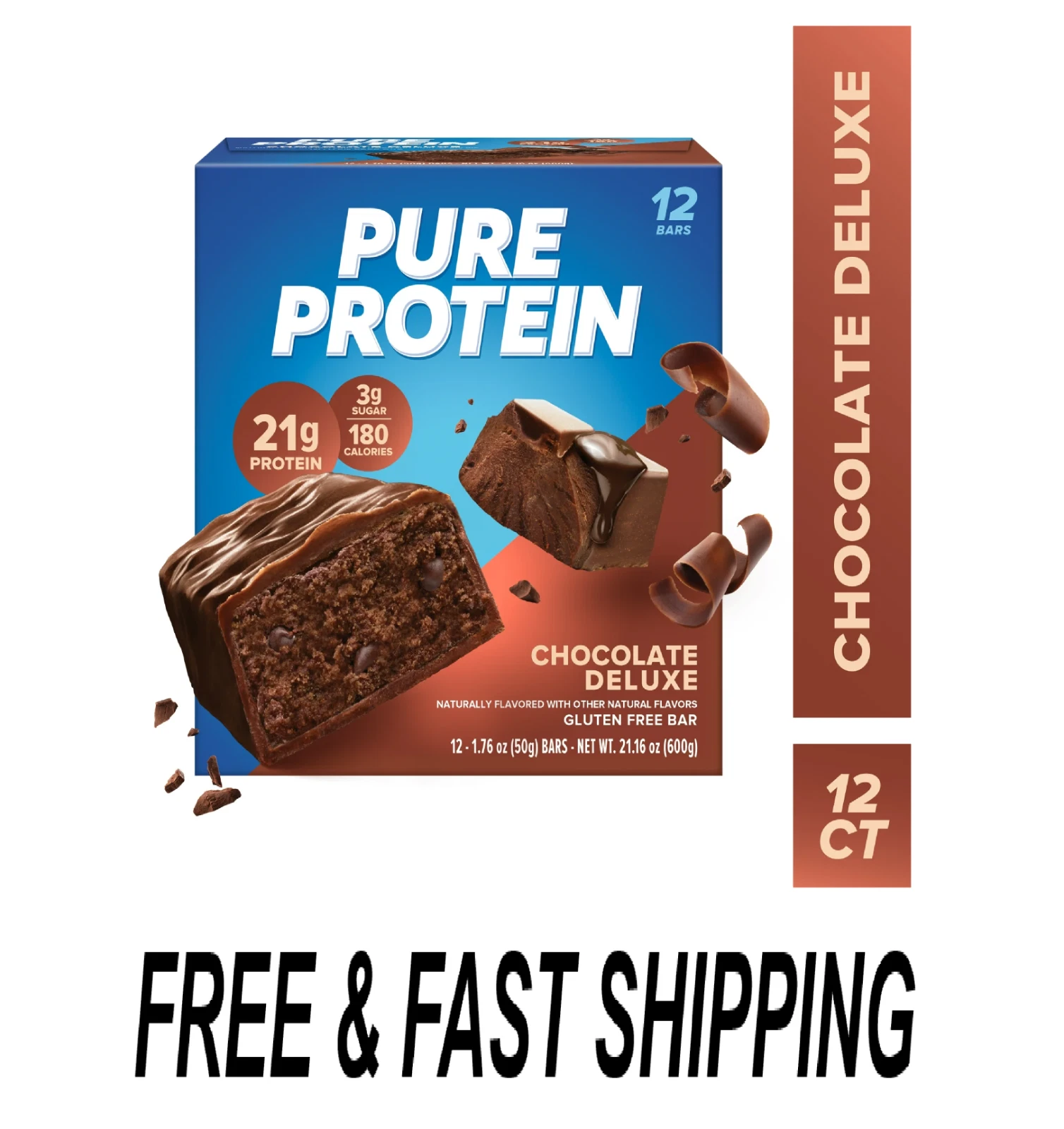 Pure Protein Bar, Chocolate Deluxe, 21g Protein, Gluten Free, 1.76 oz, 12 Ct